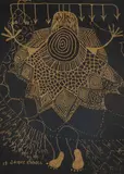 Jaider Esbell, Sem Título, 2019, ecoline dourado sobre papel