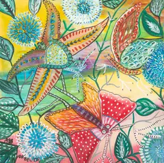 Borboletas by Isabel De Jesus, 1988, óleo sobre duratex, offered Dec 2024