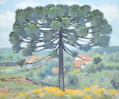 Pinheiro by Tomoo Handa, 1976, óleo sobre eucatex, offered Dec 2024