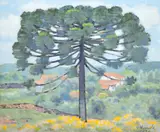 Tomoo Handa, Pinheiro, 1976, óleo sobre eucatex