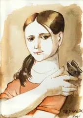 Menina Com Borboleta by Reynaldo Fonseca, 2001, aquarela sobre papel, offered Dec 2024
