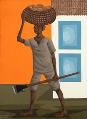 Homem com Cesto na Cabeça by Clóvis Graciano, 1974, óleo sobre tela, offered Dec 2024
