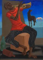 Flautista by Clóvis Graciano, 1967, óloe sobre tela, offered Dec 2024