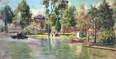 Paisagem com Lago by Antonio Ferrigno, óleo sobre madeira, offered Nov 2024