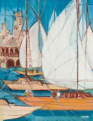 Ferrari, Barcos no Cais, óleo sobre tela