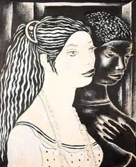 Duas Mulheres by Noemia Mourão, nanquim sobre papel, offered Nov 2024