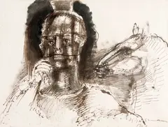 Guerreiro com Cavalo by Marcelo Grassmann, 1962, nanquim sobre papel, offered Nov 2024