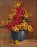 Vaso de Flores by A. Virgau, óleo sobre madeira, offered Nov 2024