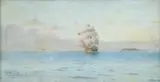 Carlos Balliester, Baia de Guanabara Com Embarcação Inglesa, óleo sobre madeira