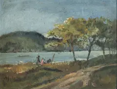 Paisagem de Santos by Alfredo Volpi, óleo sobre tela colado em placa, offered Nov 2024