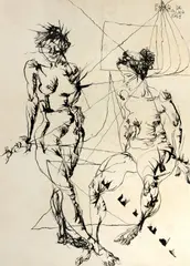 Flavio De Carvalho, 2 Figuras, 1968, nanquim sobre papel