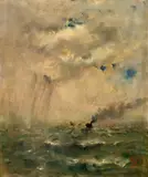 Barco e Mar Revolto by Alfred Steven, óleo sobre tela, offered Oct 2024