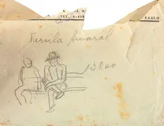 Tarsila do Amaral, Estudo de Casal Sentado em Banco de Praça, grafite sobre papel de seda