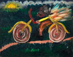 Bicicleta by José Antônio da Silva, 1985, óleo sobre tela, offered Oct 2024