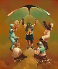 Space For Peace - Apoteose II by Daniel Osvaldo Carranza, 1986, óleo sobre placa, offered Oct 2024