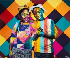 B.I.G & Tupac by Eduardo Kobra, 2020, técnica mista sobre papel, offered Oct 2024