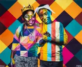 B.I.G & Tupac by Eduardo Kobra, 2020, técnica mista sobre papel, offered Oct 2024