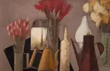 Vários Objetos e Flores by Carlos Scliar, 1988, vinil e colagem encerado sobre tela colado em madeira, offered Oct 2024