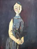 Moça De Azul by Maria Leontina da Costa, 1950, óleo sobre tela, offered Oct 2024