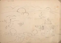 Paisagem de Tiradentes Com Dois Panoramas de Igreja by Tarsila do Amaral, 1924, grafite sobre papel, offered Oct 2024