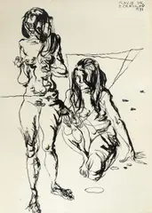 Flavio De Carvalho, Duas Mulheres, 1971, nanquim sobre papel