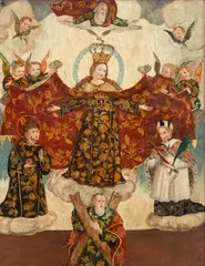 Nossa Senhora Mãe da Igreja by Escola Cusquenha, óleo sobre tela, offered Sep 2024