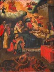 A Morte do Justo by Escola Cusquenha, óleo e têmpera sobre madeira, offered Sep 2024