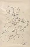 J. Carlos, Três Mulheres, caneta esferográfica sobre papel