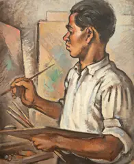 Retrato do Mabe by Tomoo Handa, óleo sobre tela, offered Sep 2024