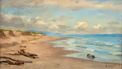 Praia de Salinas - Itanhaém by Benedito Calixto, 1922, óleo sobre tela, offered Sep 2024