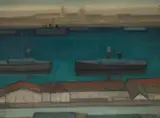 Arcangelo Ianelli, Marinha com Barcos, 1958, óleo sobre tela