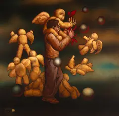 Três Anjos by Mário Gruber, 2001, óleo sobre tela, offered Sep 2024