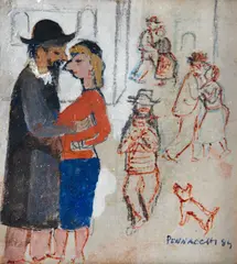Casais by Fulvio Pennacchi, 1984, óleo diluído e lápis de cor, offered Sep 2024