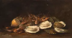Hubert Bellis, Ostras e Camarões, óleo sobre madeira