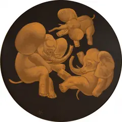 Elefantes by Mário Gruber, 1999, óleo sobre tela colada em cartonado, offered Sep 2024
