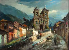 Casarios com Igreja by Durval Pereira, 1966, óleo espatulado sobre tela, offered Jul 2024