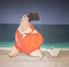 Gustavo Rosa, Mulher Com Cachorro, impressão sobre lona de caminhão