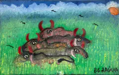 José Antônio da Silva, Bois No Pasto, 1986, óleo sobre tela