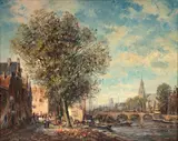 Vista sem o Velho Roermond Holanda by Win van Dijk, 1955, óleo sobre tela, offered Jul 2024