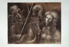 Guerreiro by Marcelo Grassmann, gravura em metal, offered Jul 2024