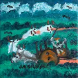 José Antônio da Silva, Boiada, 1988, óleo sobre azulejo