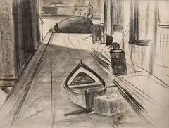 Barco no Cais by José Pancetti, 1937, carvão sobre papel, offered Jul 2024