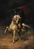 Cavaleiro Montado com Bandeira by Bogucki, 1982, óleo sobre tela, offered May 2024