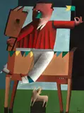 Inos Corradin, Menino Com Cavalo de Pau, óleo sobre tela