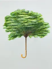 Umbrella Tree by Flavio Lafraia, 2022, acrílica sobre tela, offered May 2024