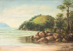 Ilha Porchat by Benedito Calixto, óleo sobre tela, offered May 2024