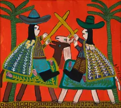 Duelo by Antônio Poteiro, óleo sobre tela, offered May 2024