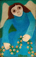 Anjo Com Flores by Elza O. S., óleo sobre tela, offered May 2024