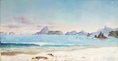 Fortaleza de Santa Cruz da Barra, Pão de Açúcar, Morro dois Irmãos, Pedra da Gávea e Corcovado by Edgar Parreiras, 1914, óleo sobre tela, offered Mar 2024