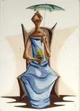 Clóvis Graciano, Mulher Com Guarda Chuva, 1964, aquarela sobre papel